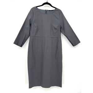 Jarbo Ponte Knit Pencil Dress 3/4 Zip Sleeve Wide Neck Gray Career Minimalist 12